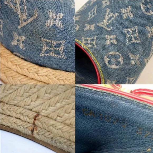 Louis Vuitton Denim Wedge Espadrilles Bow Sandals - Picture 10 of 12